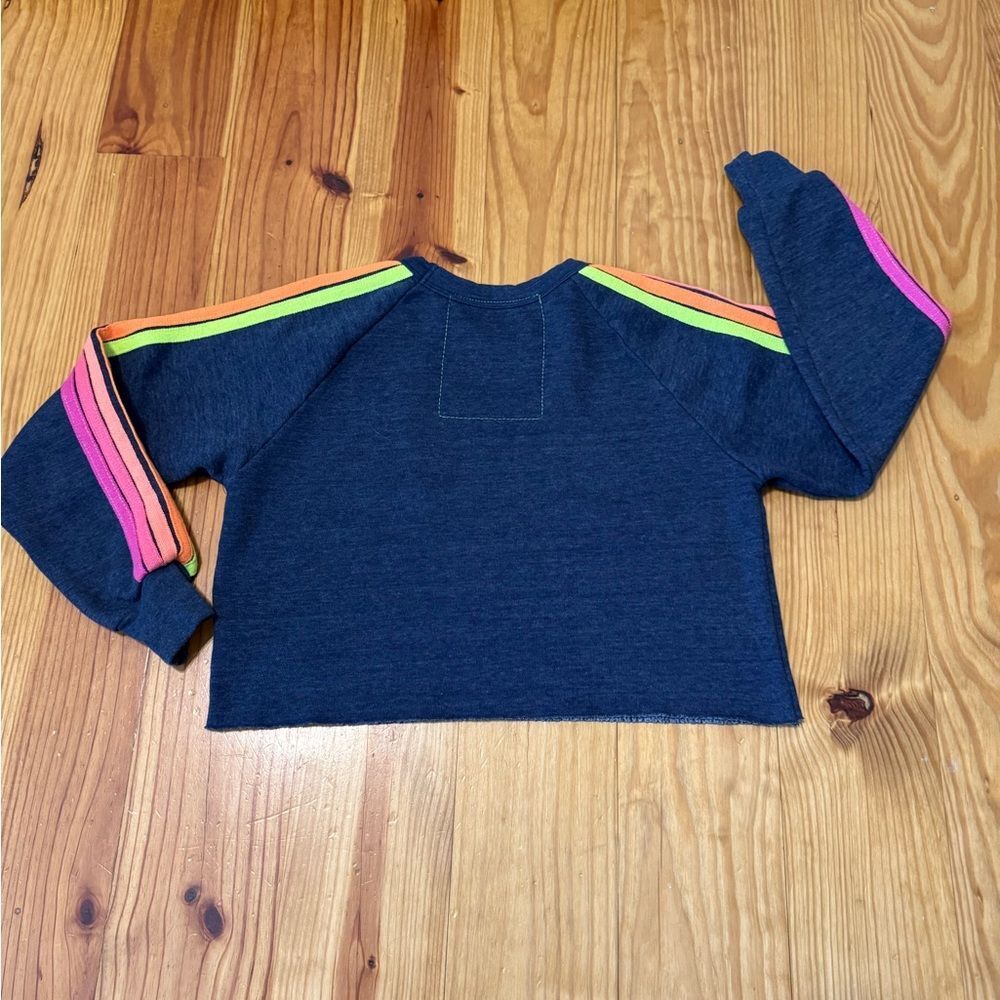Aviator Nation Bolt Embroidery Classic Cropped Crew Sweatshirt Heather Navy Neon - Picture 12 of 12